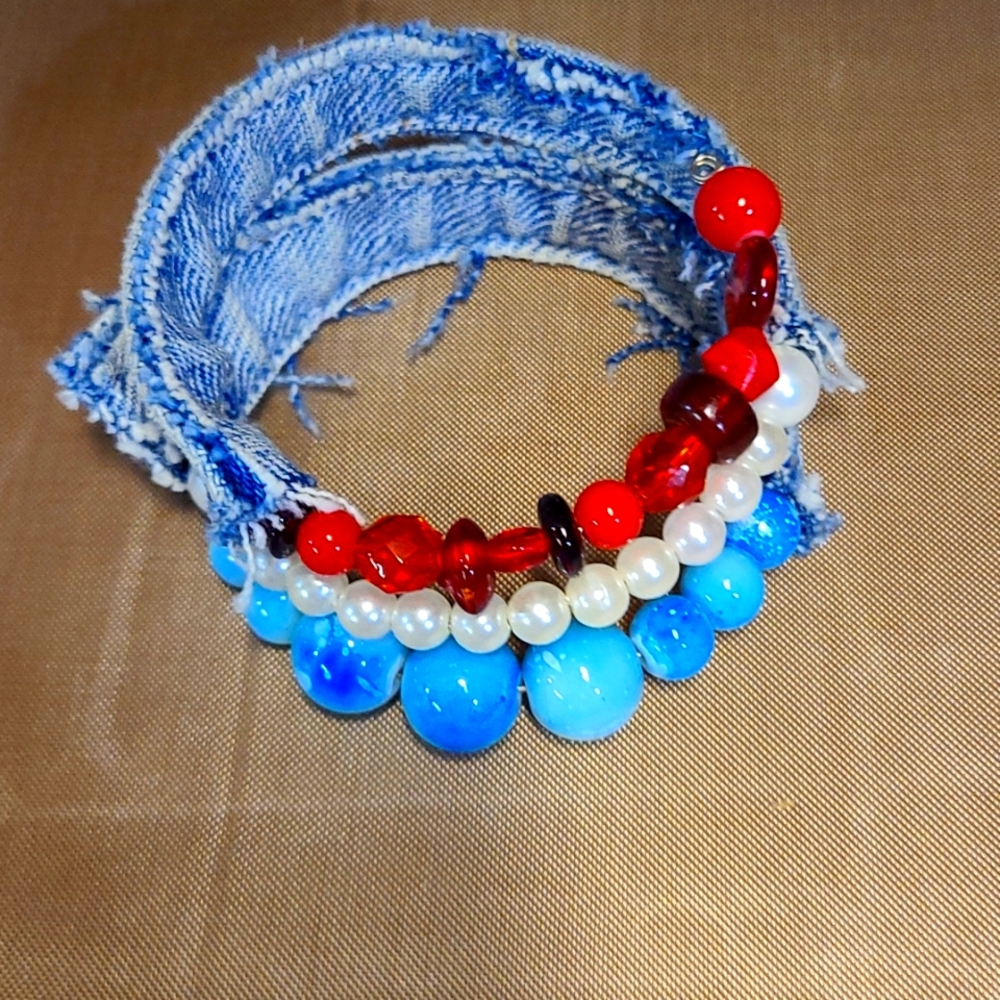 Red, white, blue denim bracelet